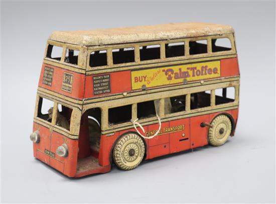 A Palm Toffee tinplate bus W.27cm